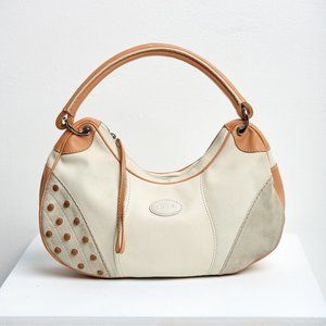 Tod's Canvas Suede and Leather Top Handle Shoulder Bag